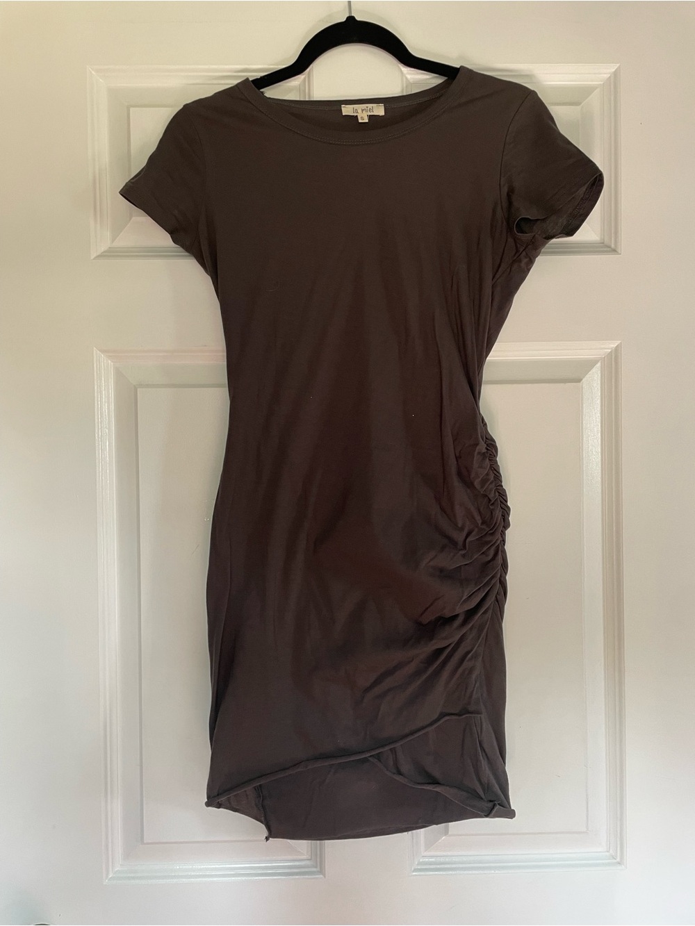 Dark Gray Ruched Side Short Sleeve T-Shirt Dress